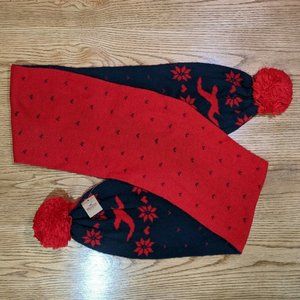 Hollister Betty's Red Navy Winter Scarf w/PomPom OS New With Tags Gift Winter